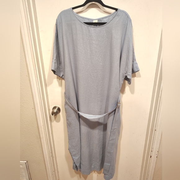 Lintico Blue 100% Linen Maddie Loose Fit Kimono Maxi Dress Belted-XXL Lagenlook - Picture 1 of 8